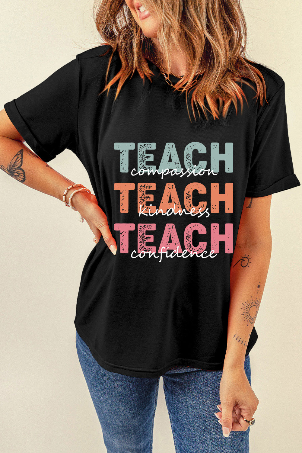 Teach Graphic Round Neck Short Sleeve T-Shirt