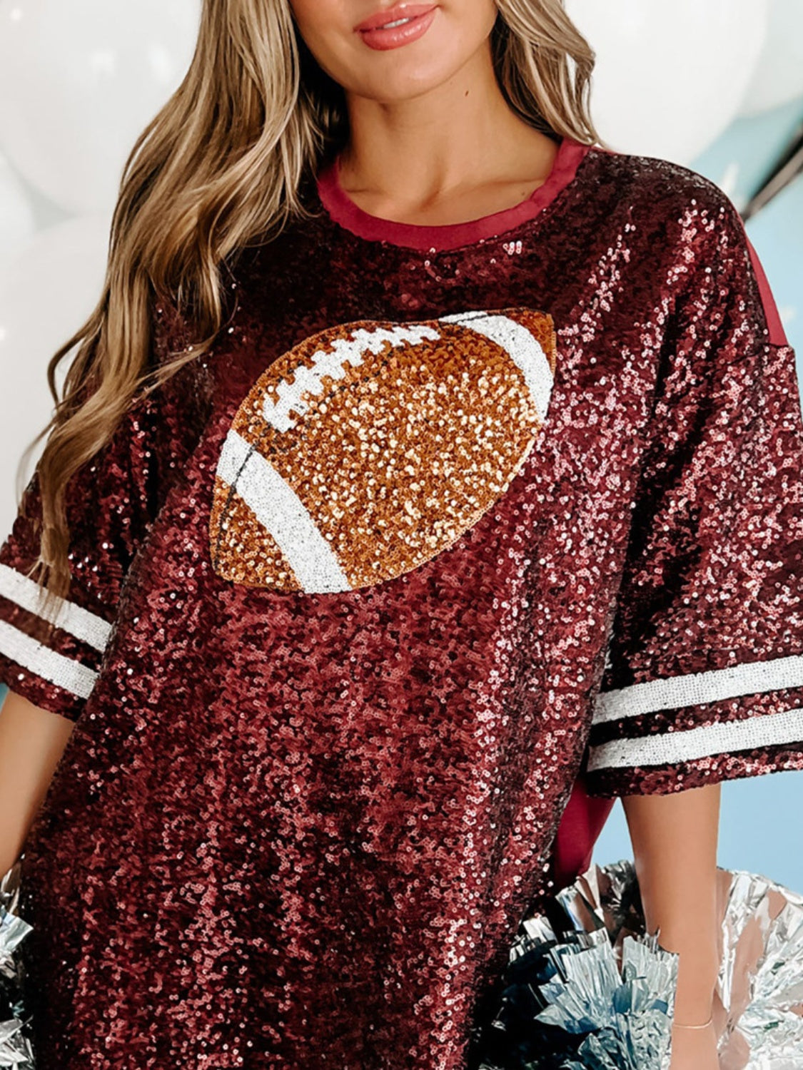 Totally Sparkling Sequin Football Half Sleeve Oversize Top