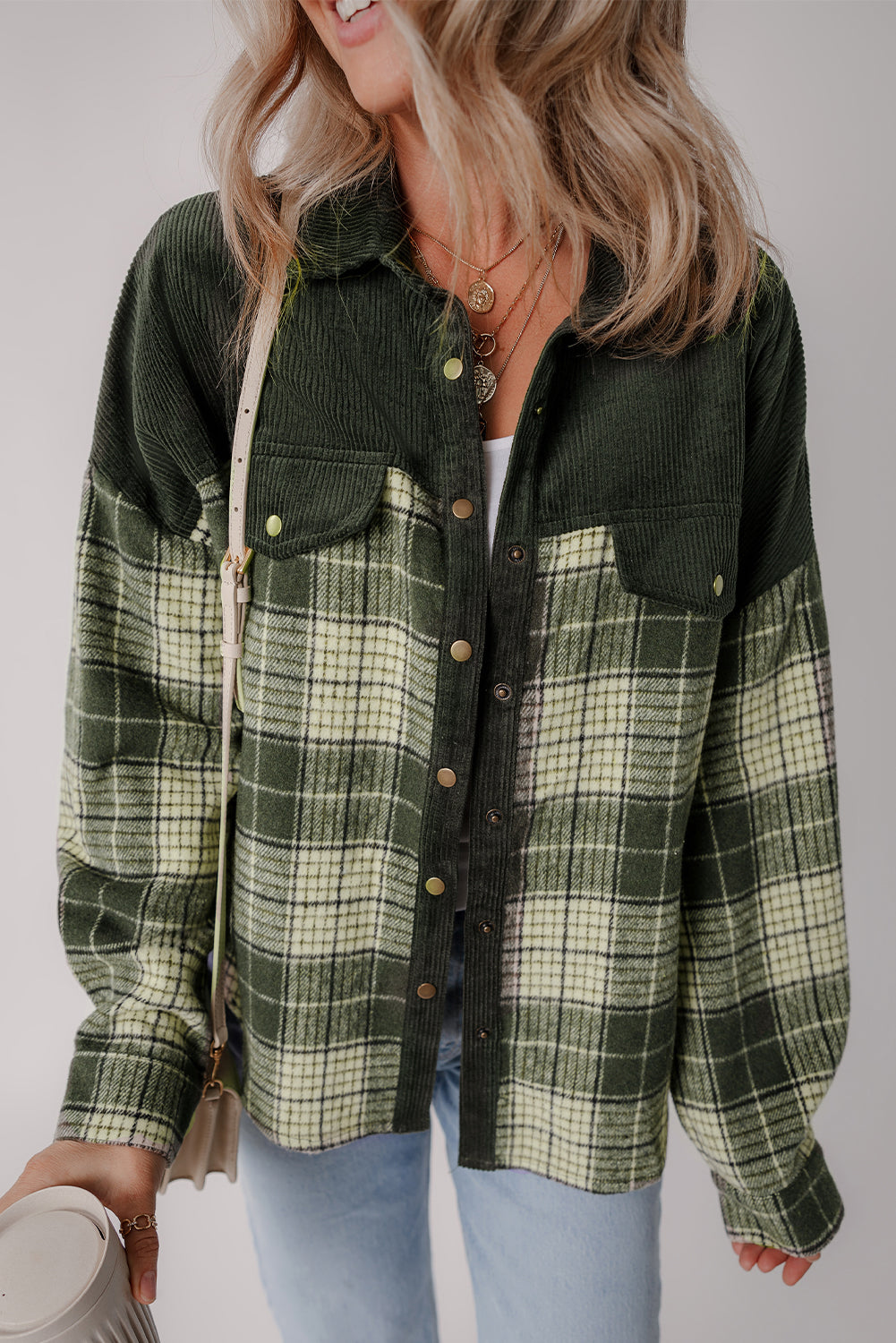 Snap Down Collared Neck Plaid Shacket