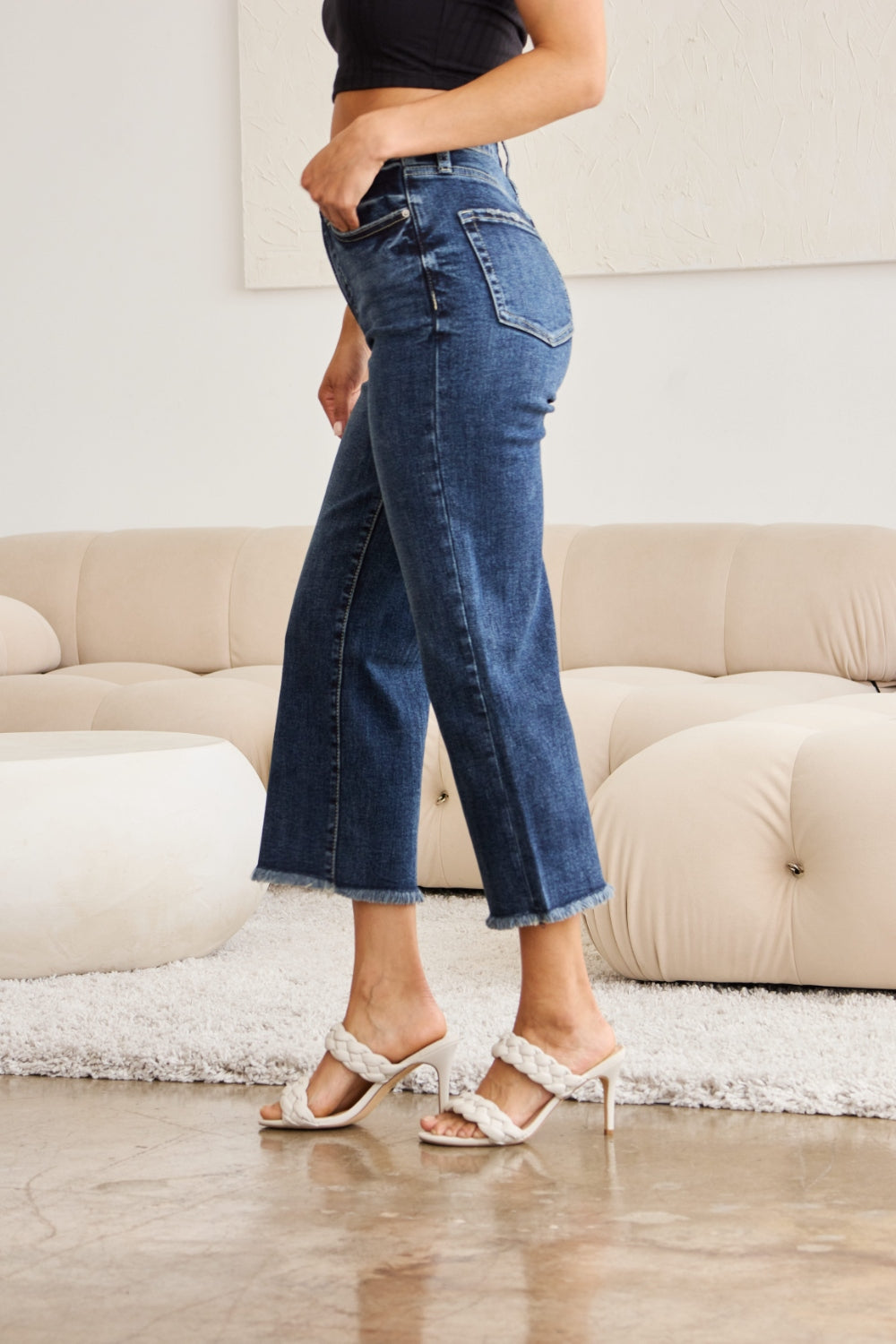 *RFM* Tummy Control High Waist Raw Hem Jeans