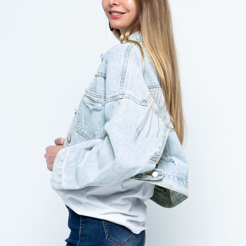 Rhinestone Cropped Denim Jacket