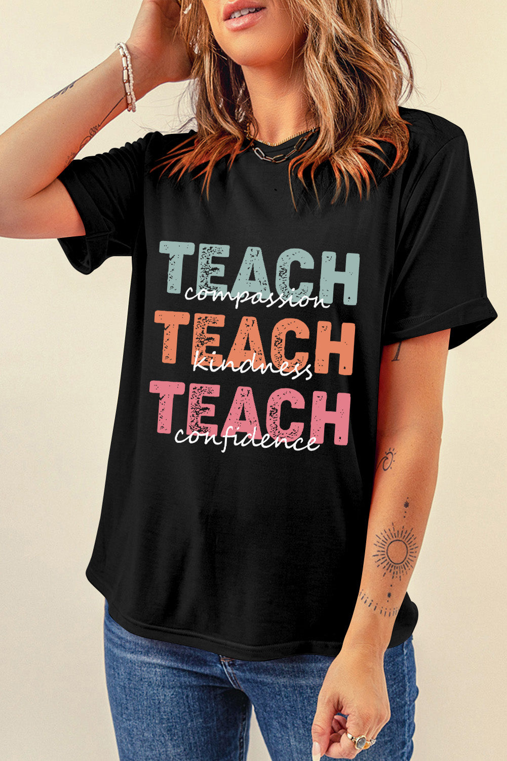 Teach Graphic Round Neck Short Sleeve T-Shirt