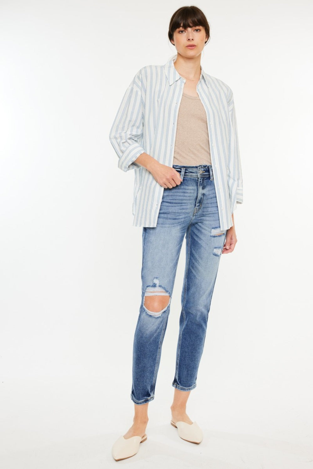 *Kancan* High Rise Distressed Mom Jeans