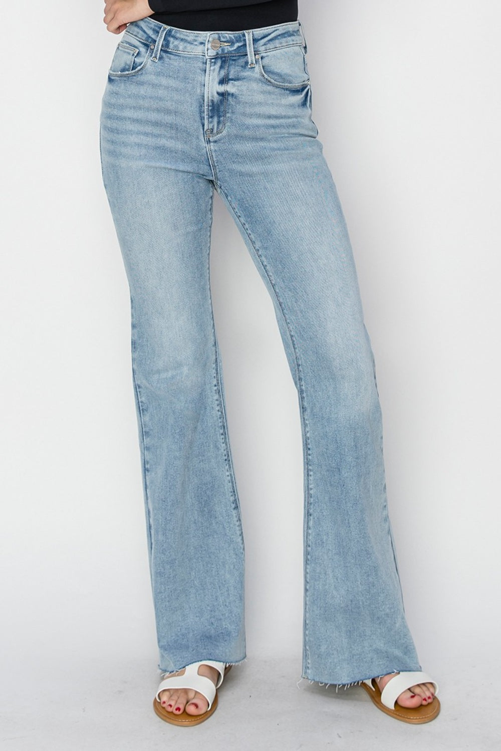 *RISEN* High Rise Raw Cut Hem Bootcut Jeans