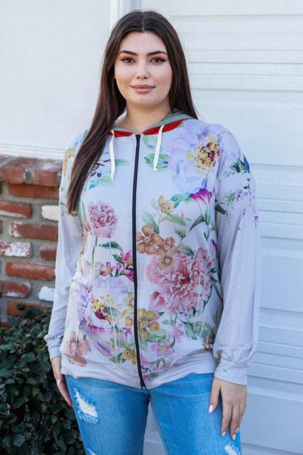 *Blumin Apparel* Floral Zip Up Hoodie