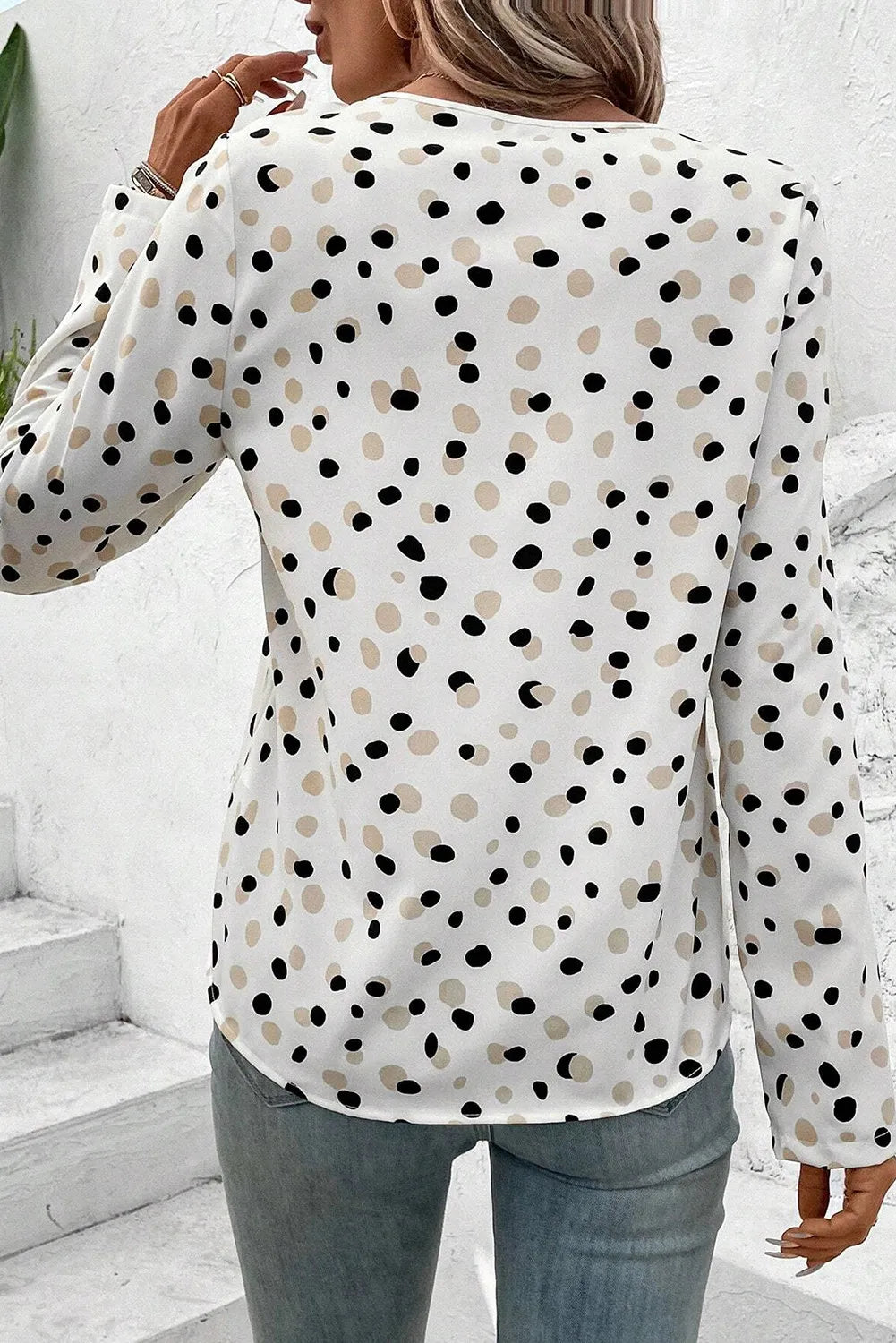 Printed V-Neck Long Sleeve Blouse