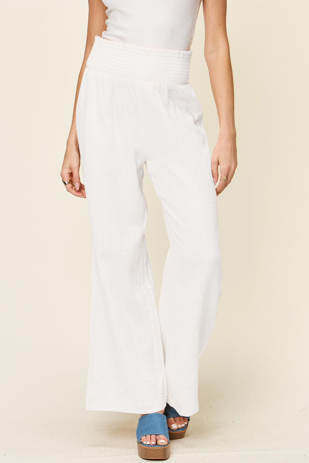 *Double Take* Texture Smocked Waist Wide Leg Pants