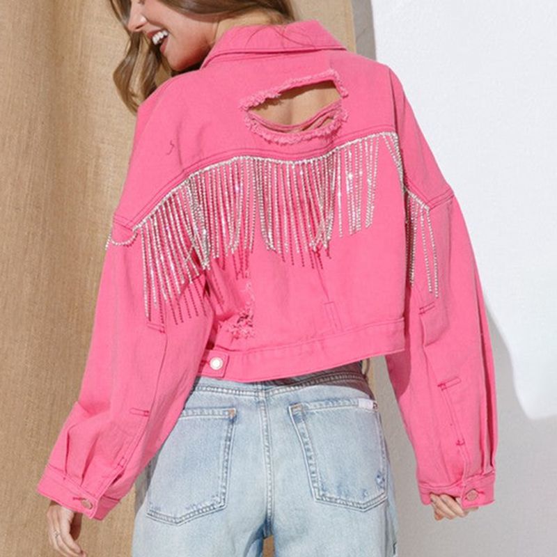 Rhinestone Cropped Denim Jacket