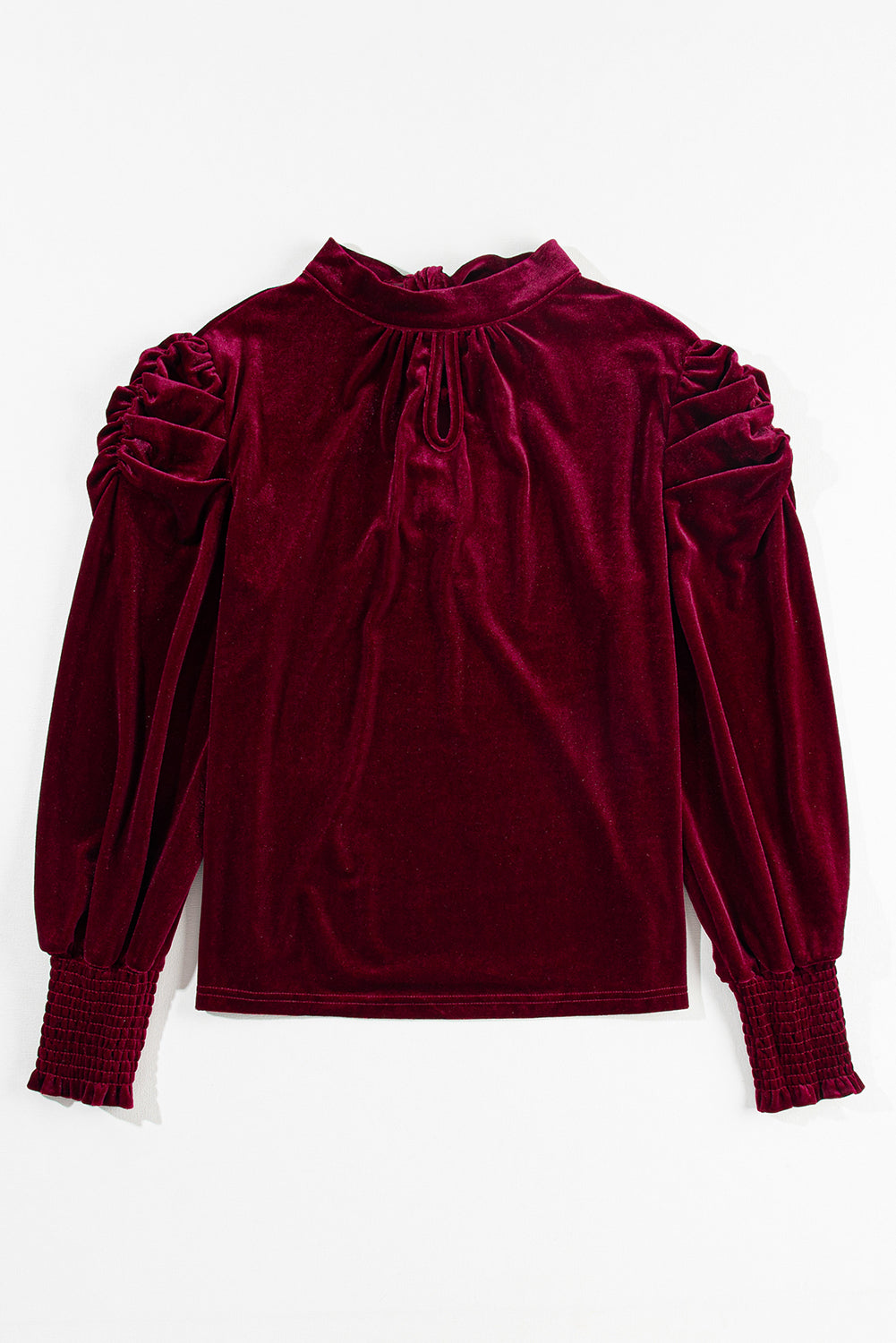 Mock Neck Puff Sleeve Velvet Blouse