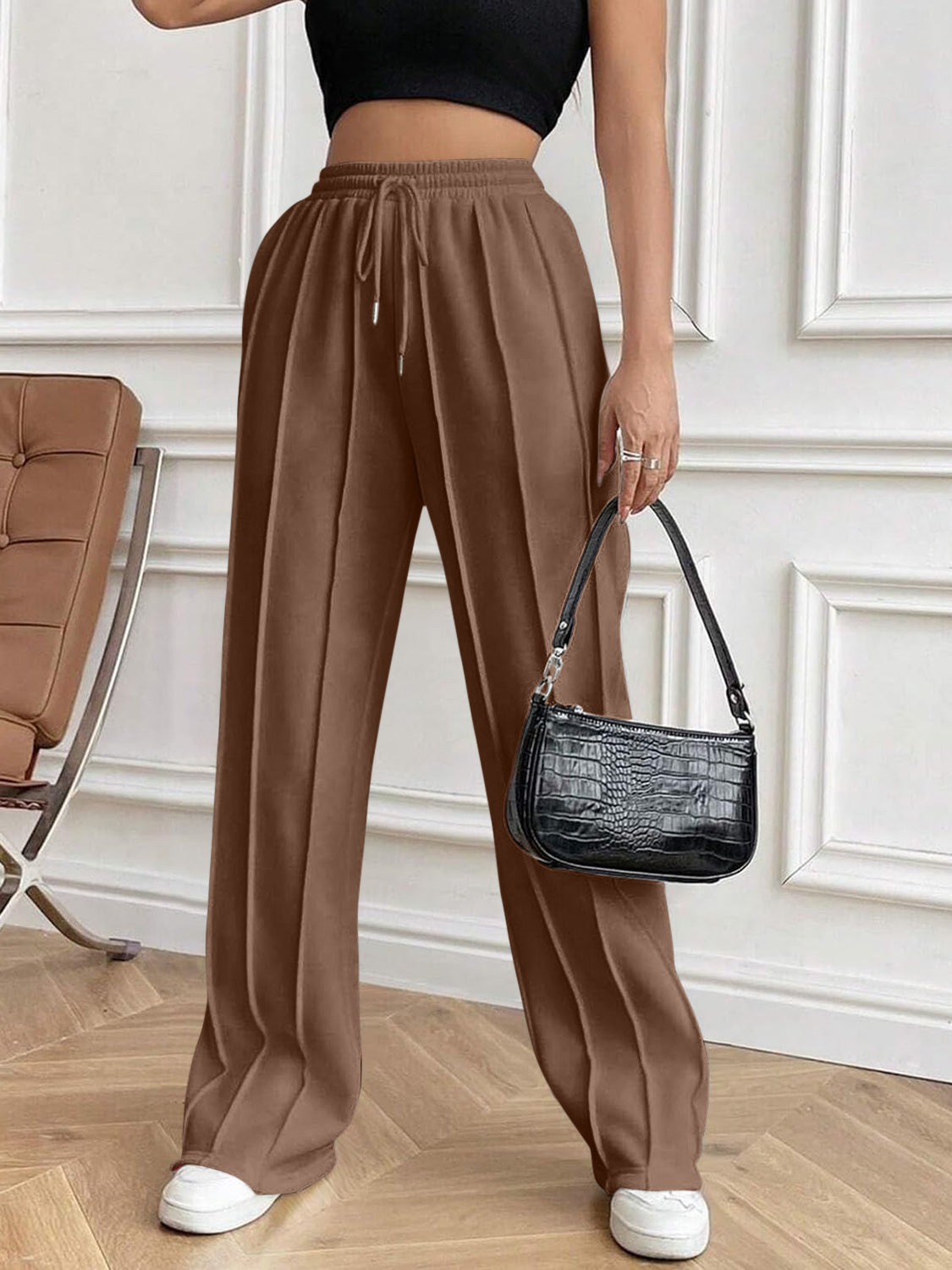 Drawstring Elastic Waist Pants with Pockets