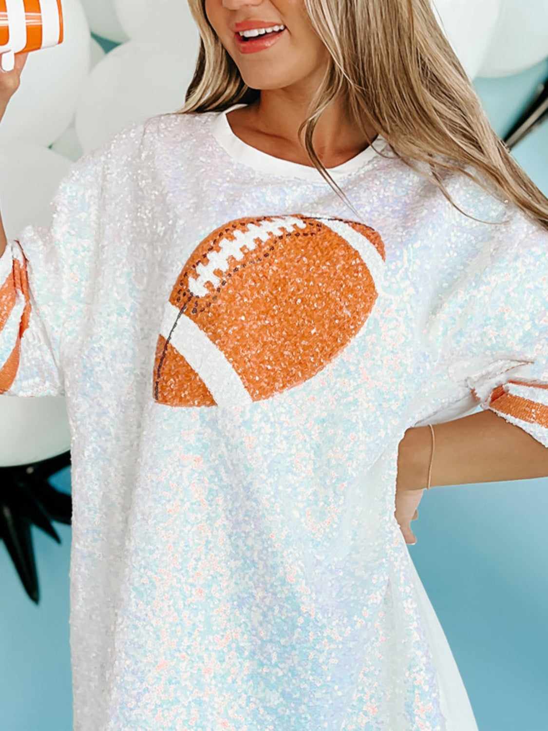 Totally Sparkling Sequin Football Half Sleeve Oversize Top