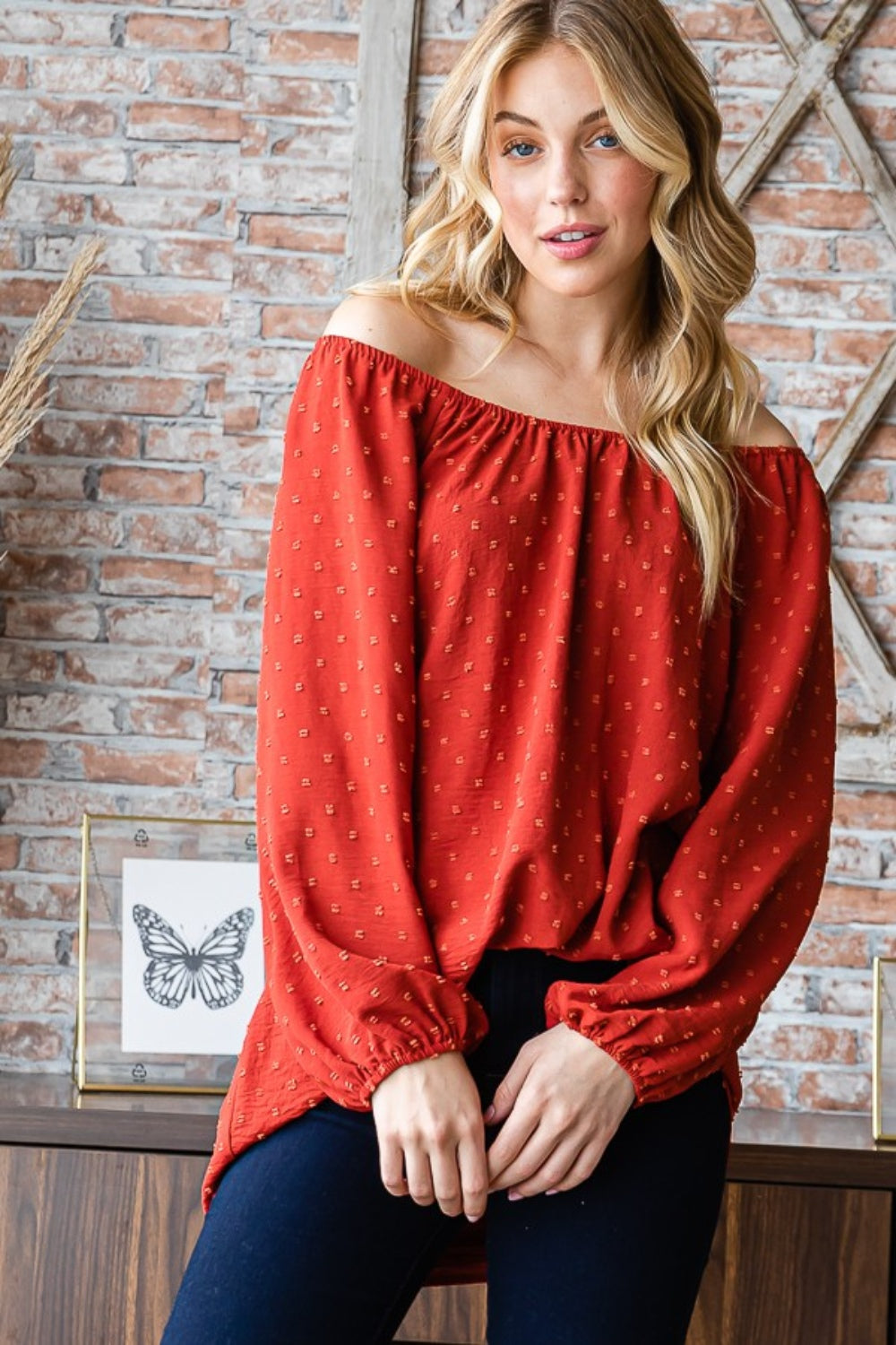 Heimish Swiss Dot Off Shoulder Top