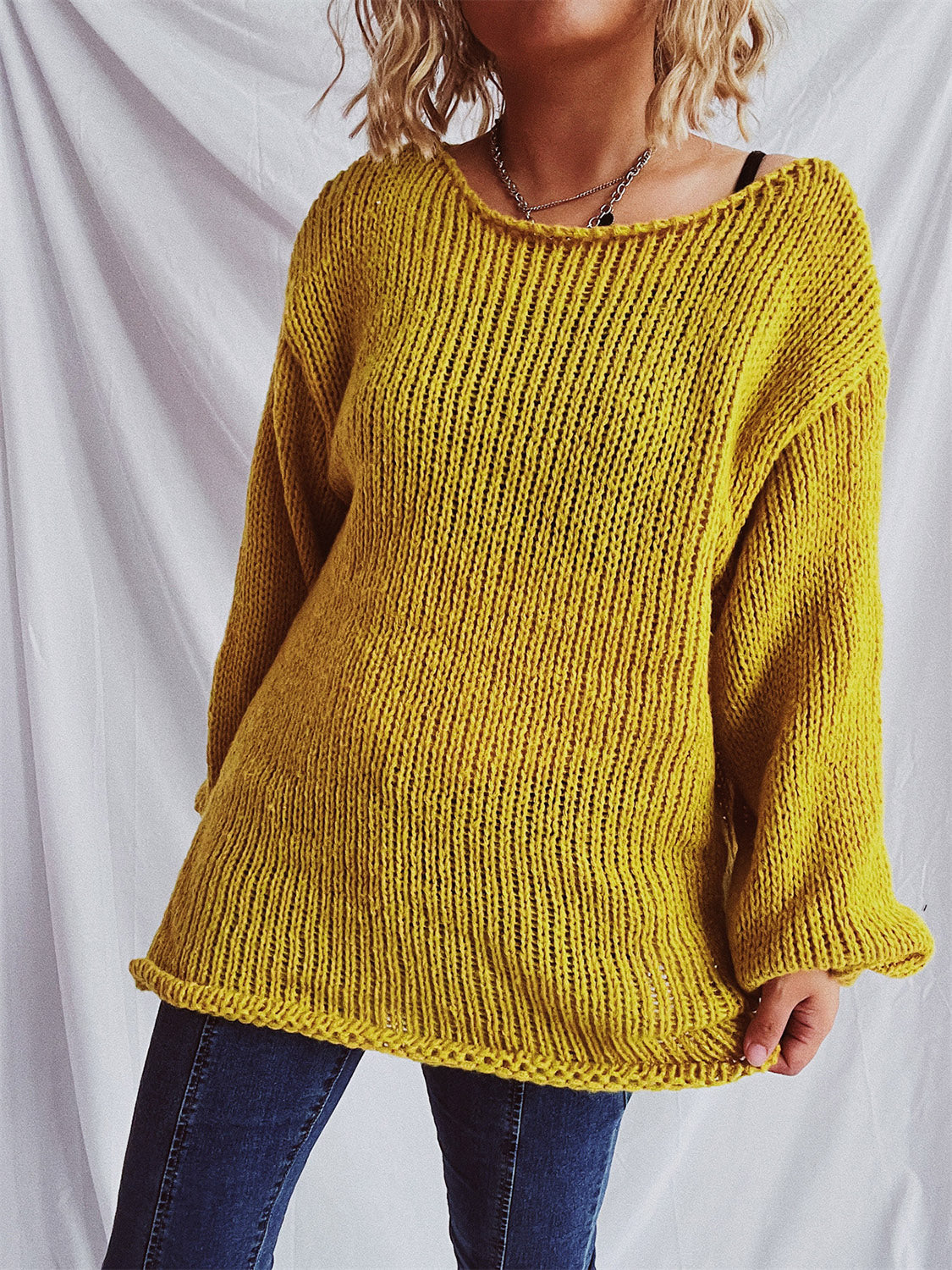 Boat Neck Dropped Shoulder Sweater