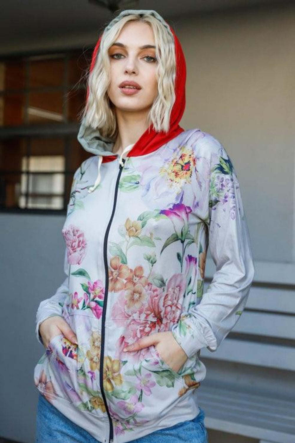 *Blumin Apparel* Floral Zip Up Hoodie