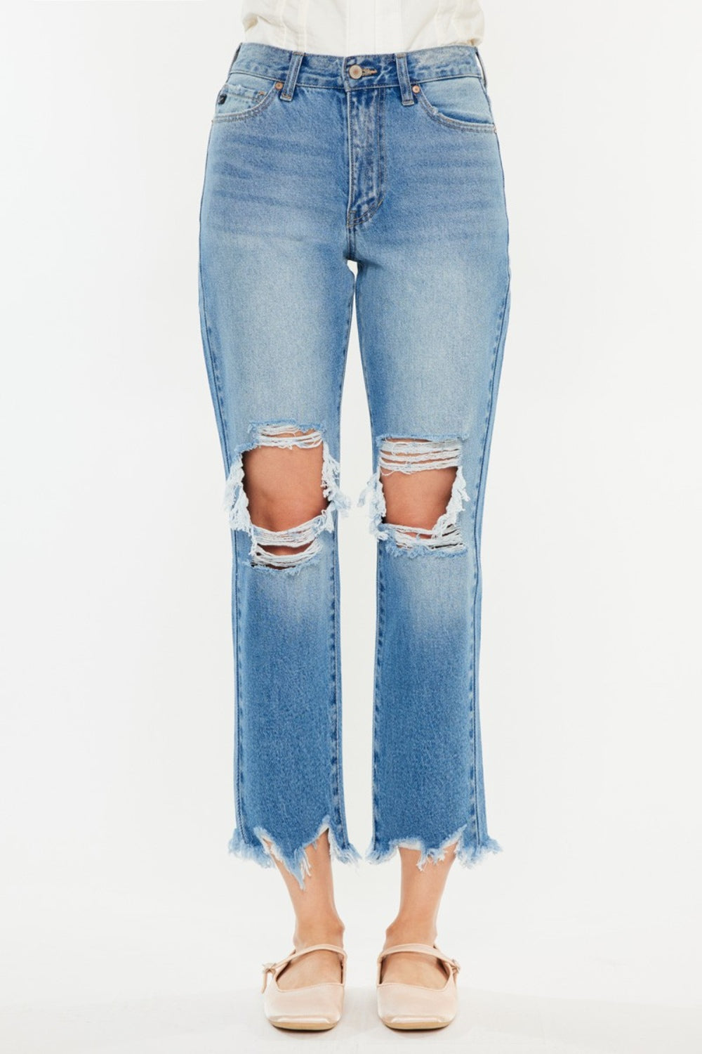 *Kancan* Distressed Frayed Hem Cropped Jeans