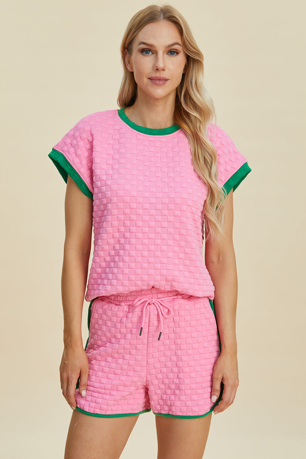 *Double Take* Texture Contrast T-Shirt and Shorts Set