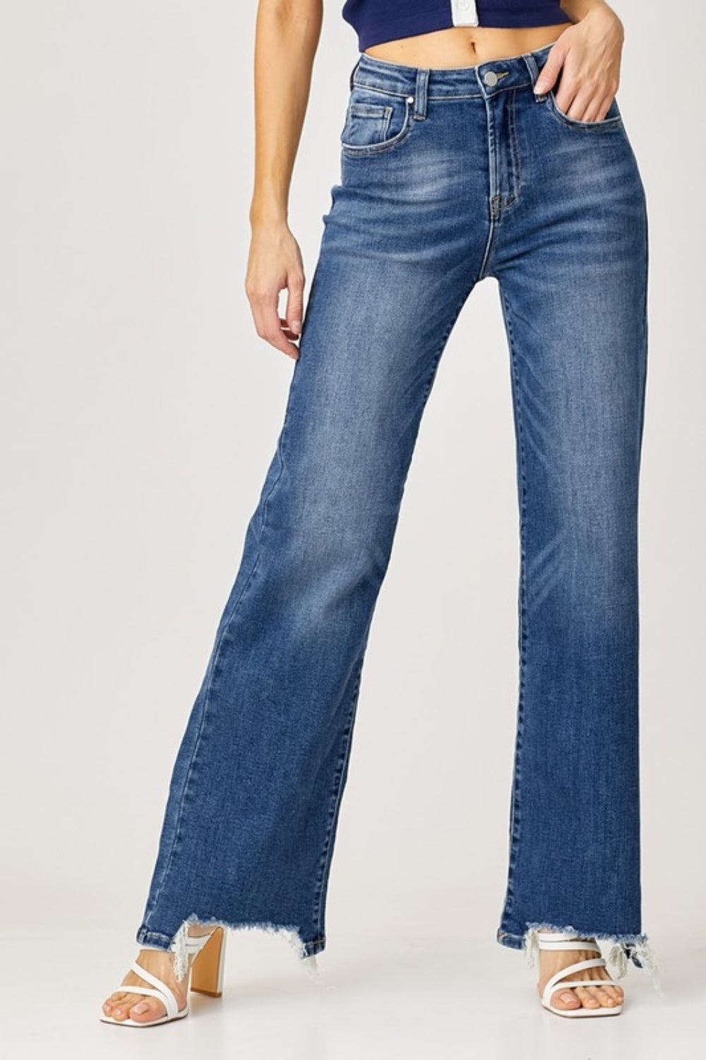 *Risen* High Rise Frayed Hem Wide Leg Jeans