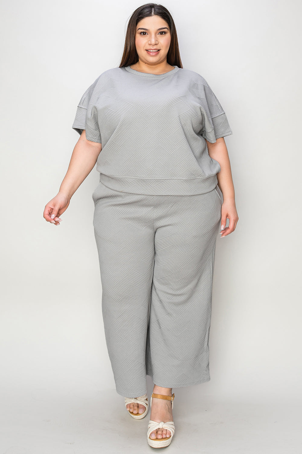 *Double Take* Texture Short Sleeve Top and Pants Set